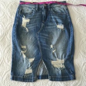 Distressed Denim Jean Skirt